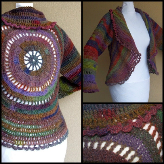 Items similar to Multicolored Crocheted Circle Jacket on Etsy