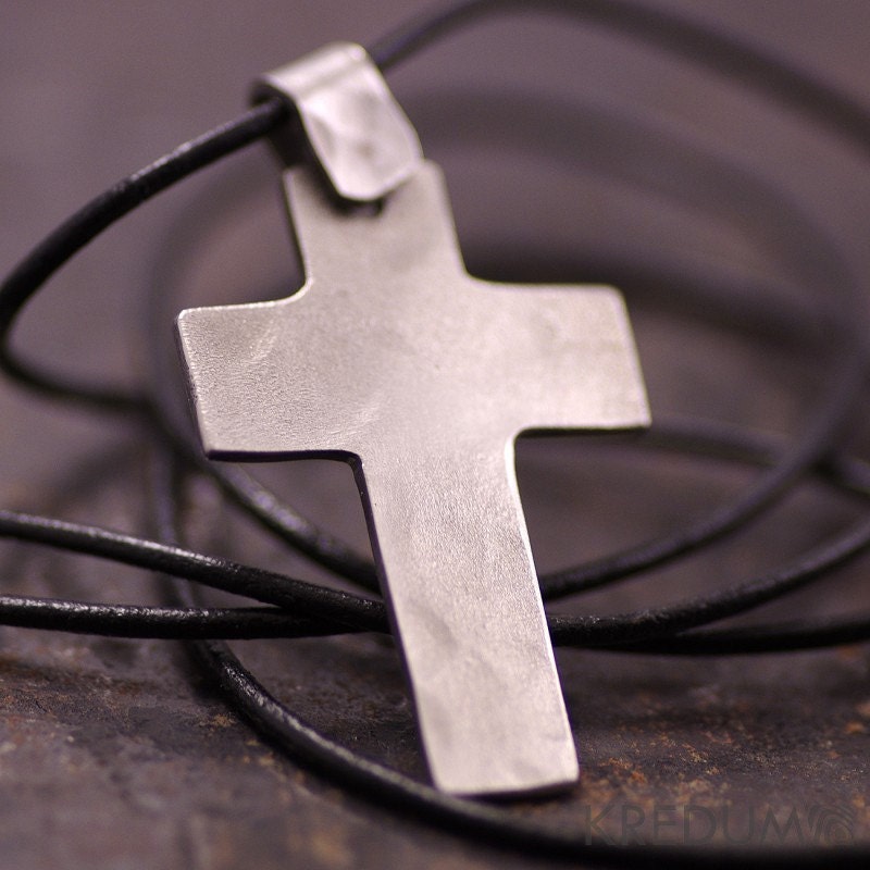 Steel Cross Pendant Christian cross necklace hand made