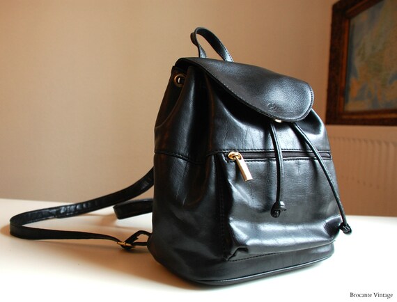 vintage black leather backpack