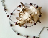 Triple Strand Necklace With Plum Beads and Swarovski Crystals Handmade