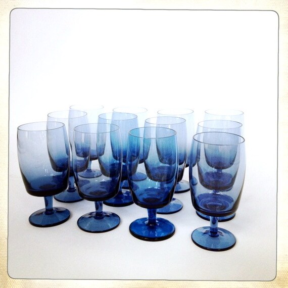 vintage Gorham crystal stemware iced tea goblet blue Accent