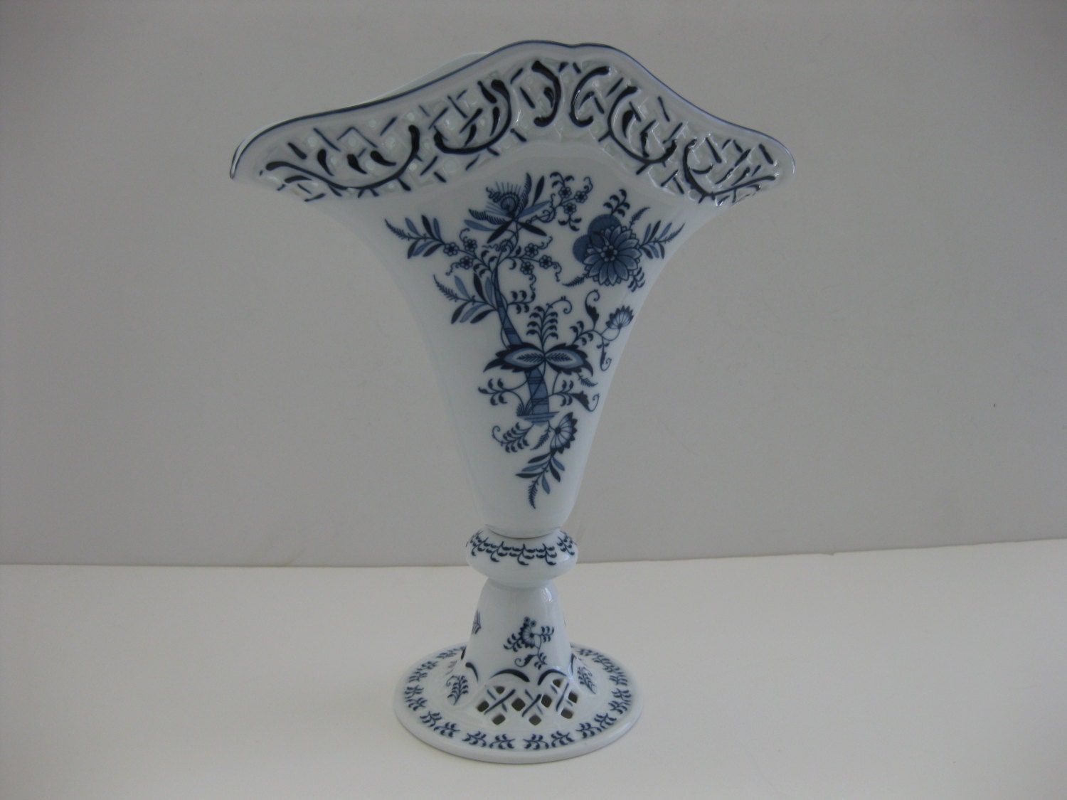 Blue Danube Fan Shape Vase Blue and White Porcelain Lattice