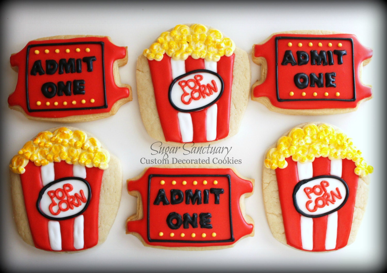 Popcorn and Ticket Stub Sugar Cookies Favors by TheSugarSanctuary