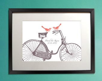 Love Birds on Bicycle Printable / Personalized anniversary wedding gift ...