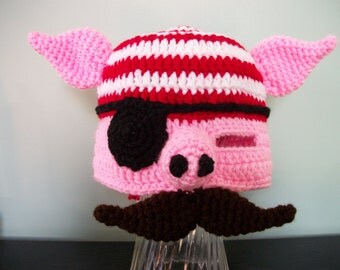 razorback pattern crochet hat Pirate Pig Hat Mustache Crochet with