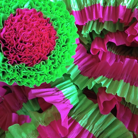 36 Feet Bombay Pink and Light Green Ruffled Crepe Paper Streamers - Party Decoration - Craft and Party Supplies Il_570xn