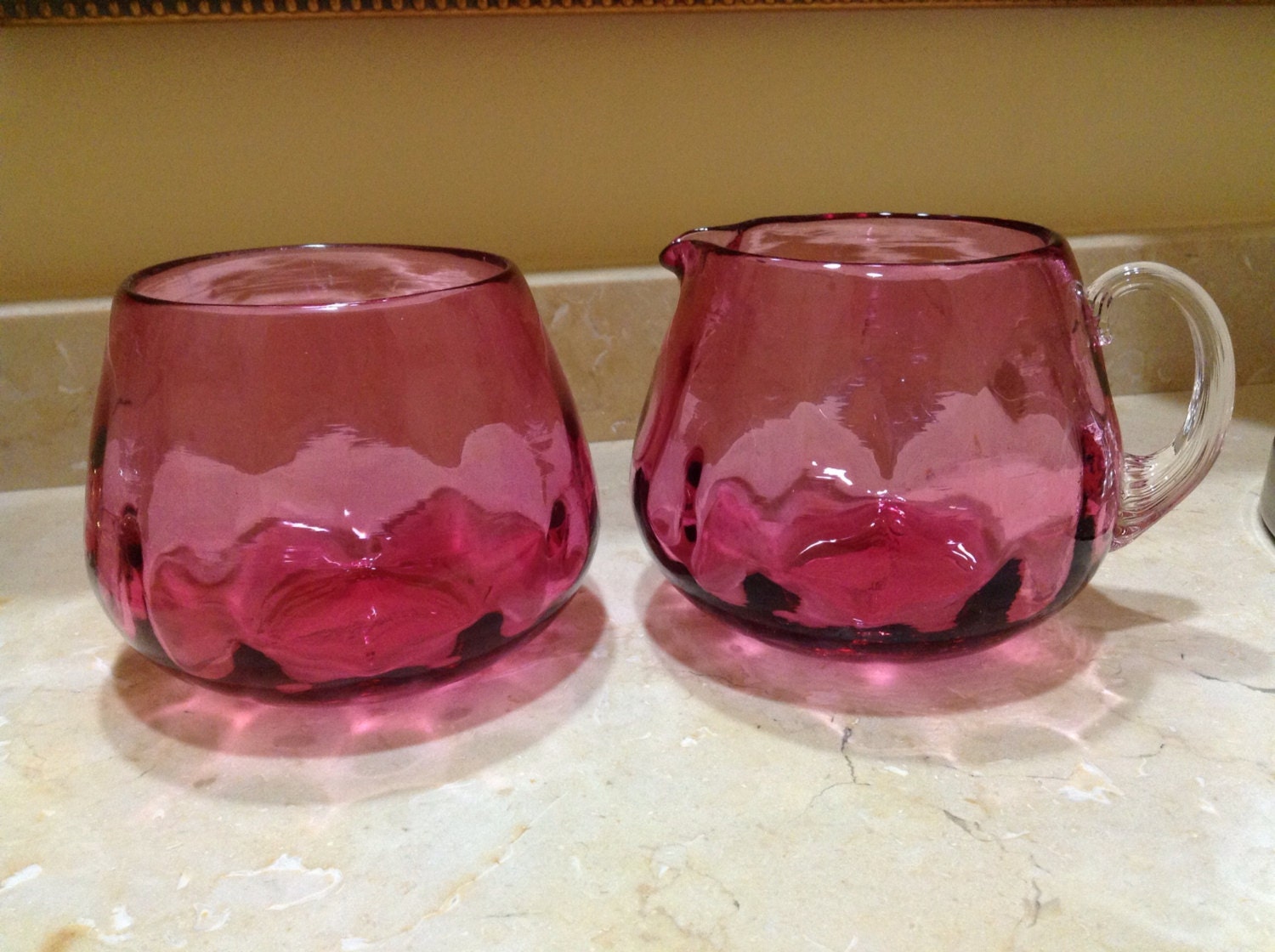 Genuine Cranberry Glass by Pilgrim Sugar & Creamer Set Sale