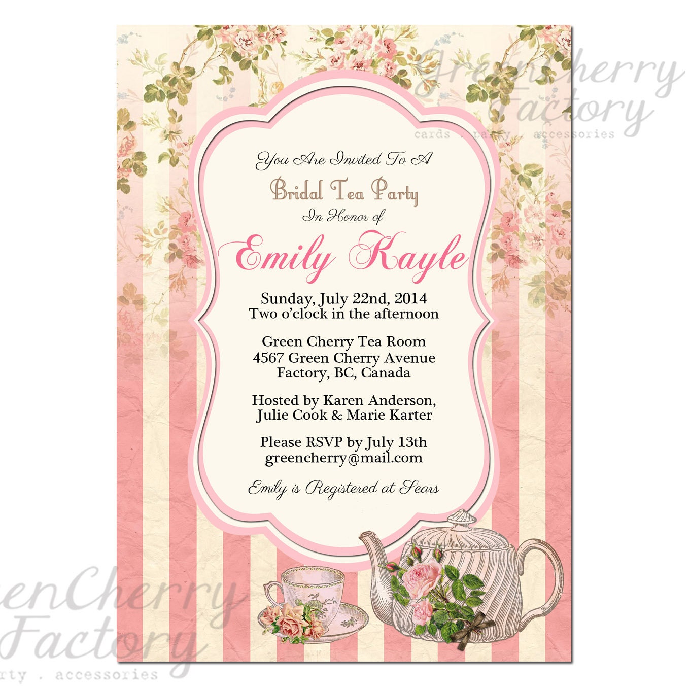 Items similar to Tea Party Invitation - Bridal Shower Invitation - Baby ...