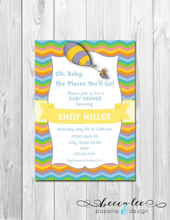 The Places You'll Go Chevron Stripes Invitation - Baby Shower, Graduation, Bridal Shower, Birthday Party - DIY - Printable Il_570xn