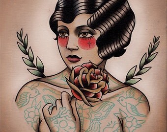 Flapper and Rose Tattoo Flash