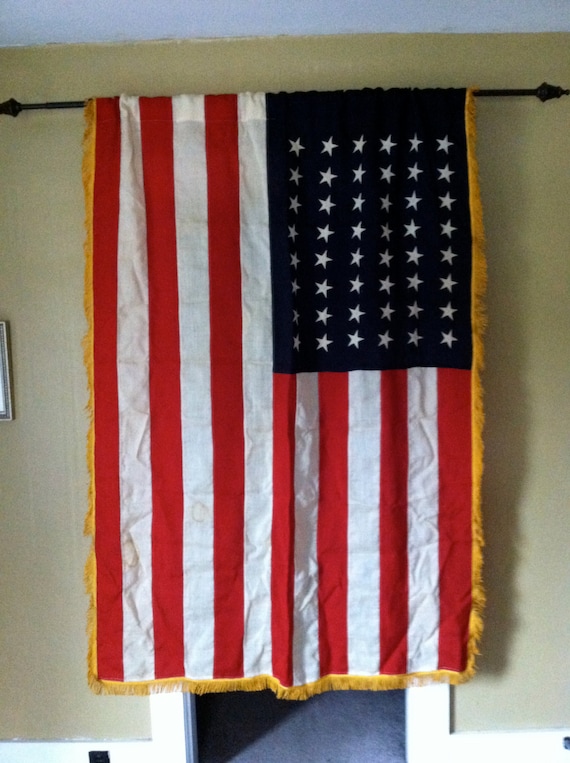 Vintage American Flag 48 Stars Large Ceremonial Gold Fringe
