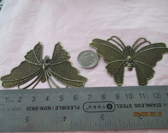 2 Large Butterflies for Jewelry Making, Metal, Listing 14204