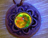 Blacklight Trippy Pendant Glass Psytrance UV Reactive Mandala Rave Cyber Glow  Jewellery Polymer Clay Cyber Hippie Spiritual Necklace
