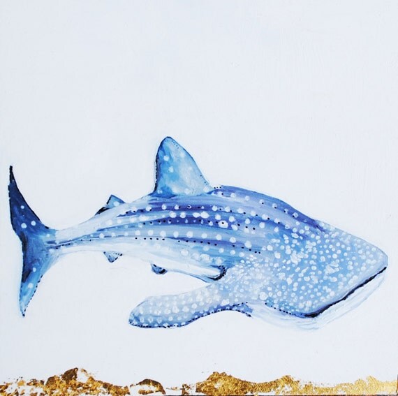 SALE: Whale Shark Original Oil Painting with Gilded 23k Gold