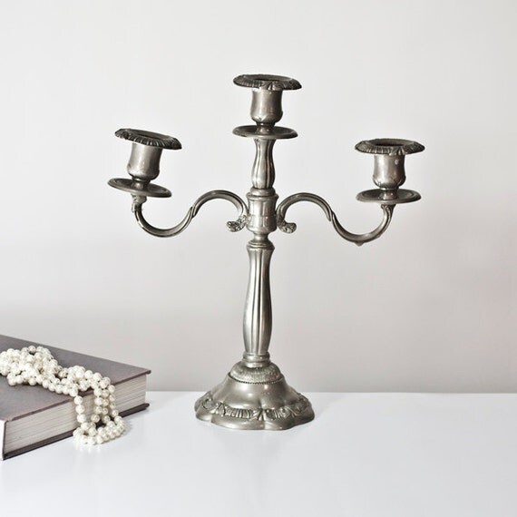 Pewter Candelabra Vintage Pewter Candle Holder Metal
