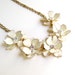 Vintage Cream Enamel Flower Necklace, Cream Rhinestone Necklace, Floral Necklace, Gold Tone Metal