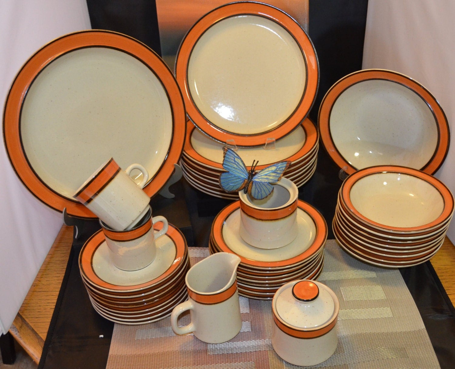 Vintage Mid Century DINNERWARE SET of Rainbow Stoneware by