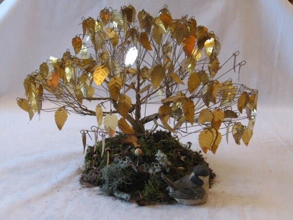 Brass Tree Sculpture Wire with Metal Leaves Retro Eames