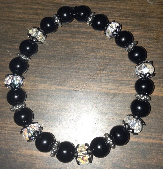 Items similar to Gorgeous black, silver & crystal 7 inch stretch