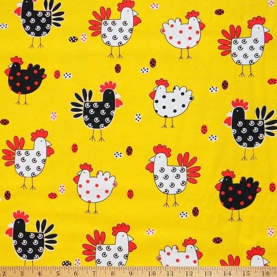 8 yards Chicken Chicks on Yellow fabric 100 by AmandasFabrics