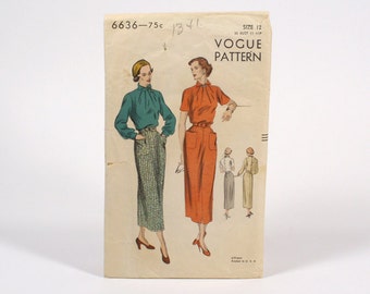 1950s VOGUE Pattern No. 6636 - Blou se and Skirt - Size 12 - Complete ...