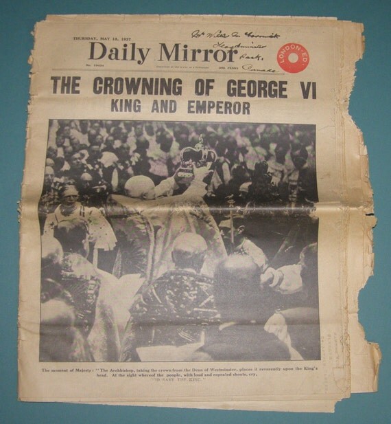 Vintage 1937 Daily Mirror newspaper The by RNeisVintageDesigns