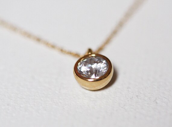 Solitaire necklace Gold-Bezel set solitaire CZ necklace, Simple Everyday Jewelry