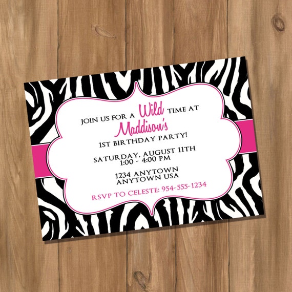 Pink Zebra Print Birthday Invitations 9