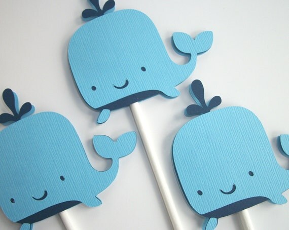 12 Whale Cupcake Toppers, Cupcake Toppers, Whale Cupcake Toppers, Blue Whale Cupcake Toppers, Blue Cupcake Toppers