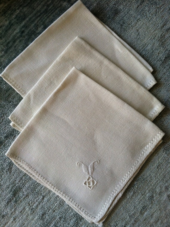 Beige Linen Luncheon Napkins With Pulled Thread Edge Design