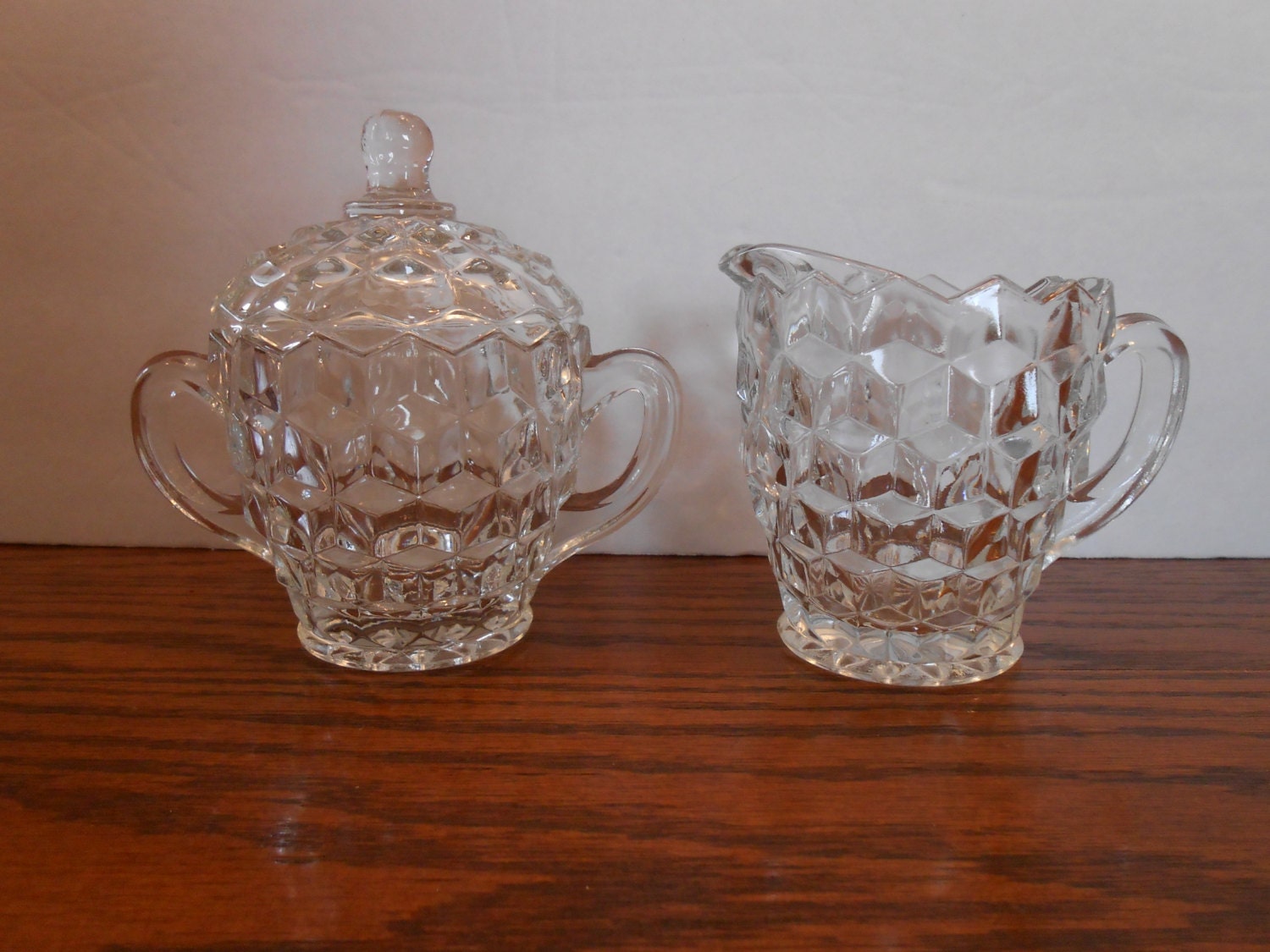 Fostoria American Creamer And Sugar Bowl With Lid