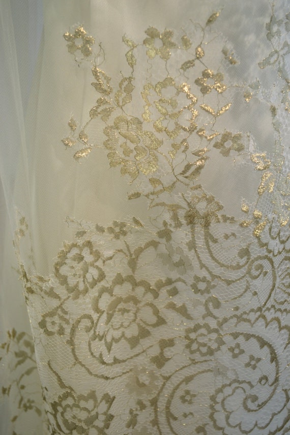 Gold Lace Mantilla Veil Cathedral Length Wedding Veils Ivory