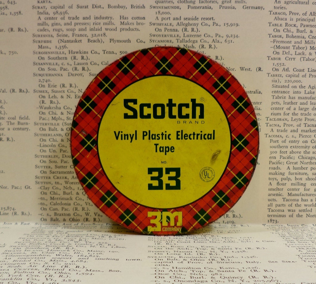 Vintage 3M Scotch Electrical Tape Tin Mid Century Plaid