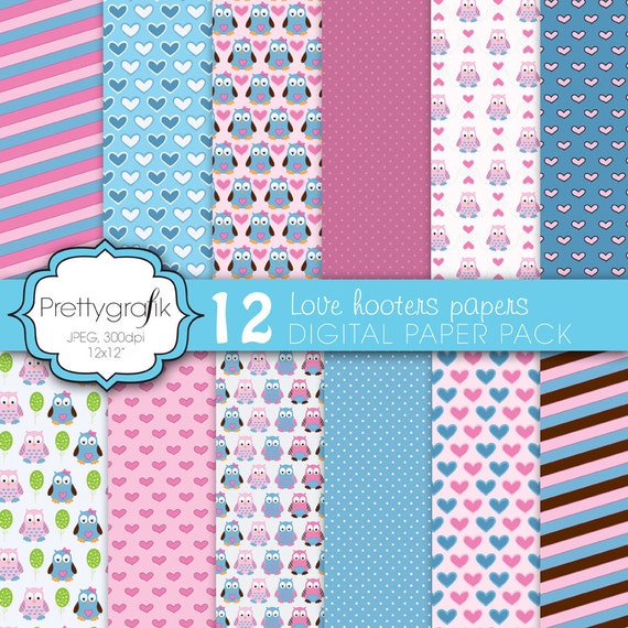 love owls digital paper, commercial use, scrapbook papers, background - PS586 Il_570xn