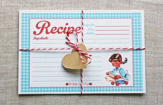 Apple Pie Baking Girl Recipe Cards- 15 Card Set- Vintage Style Recipe Cards