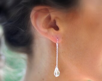 Swarovski Crystal Tear Drop Earrings, Sterling Silver - Long Teardrop - Bridal Teardrop Earrings Crystal - Unique - Simple Wedding Jewelry