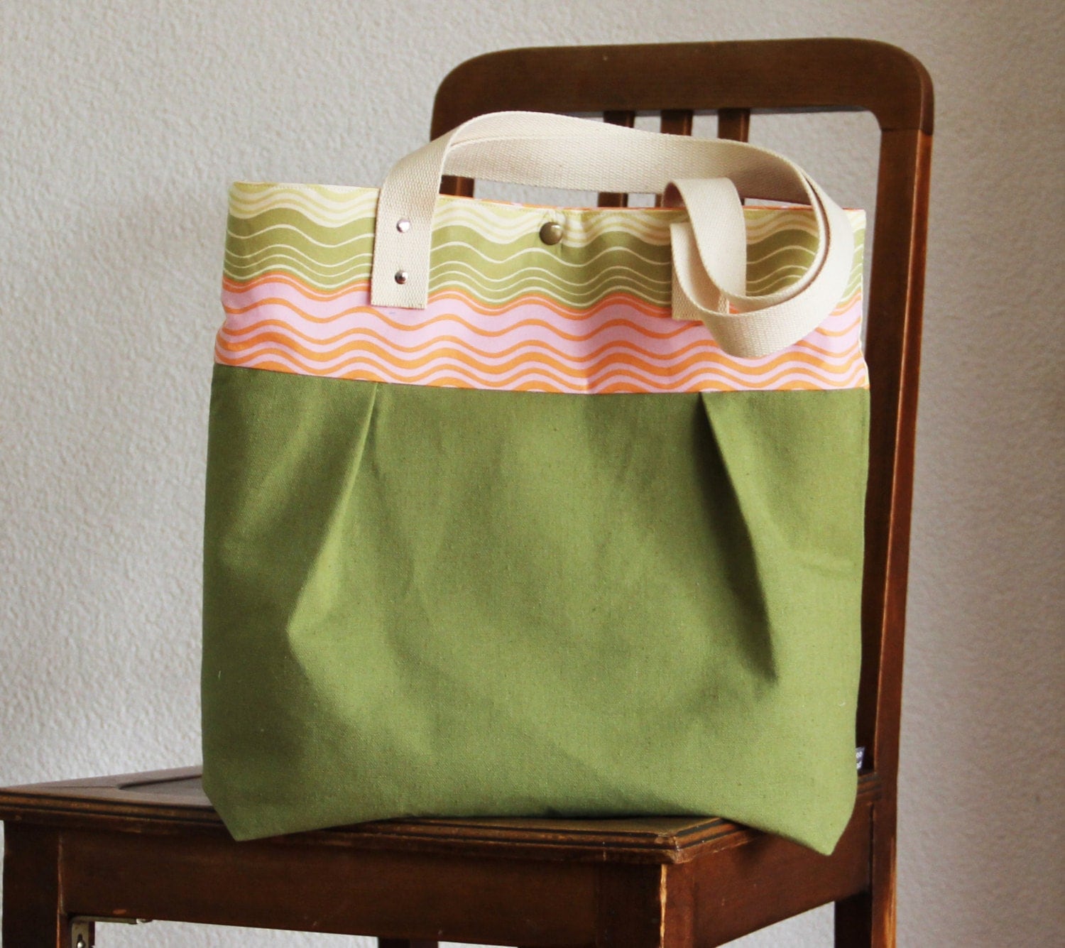 Green bag/tote canvas with cotton webbing strap by SweetPeaDoodad