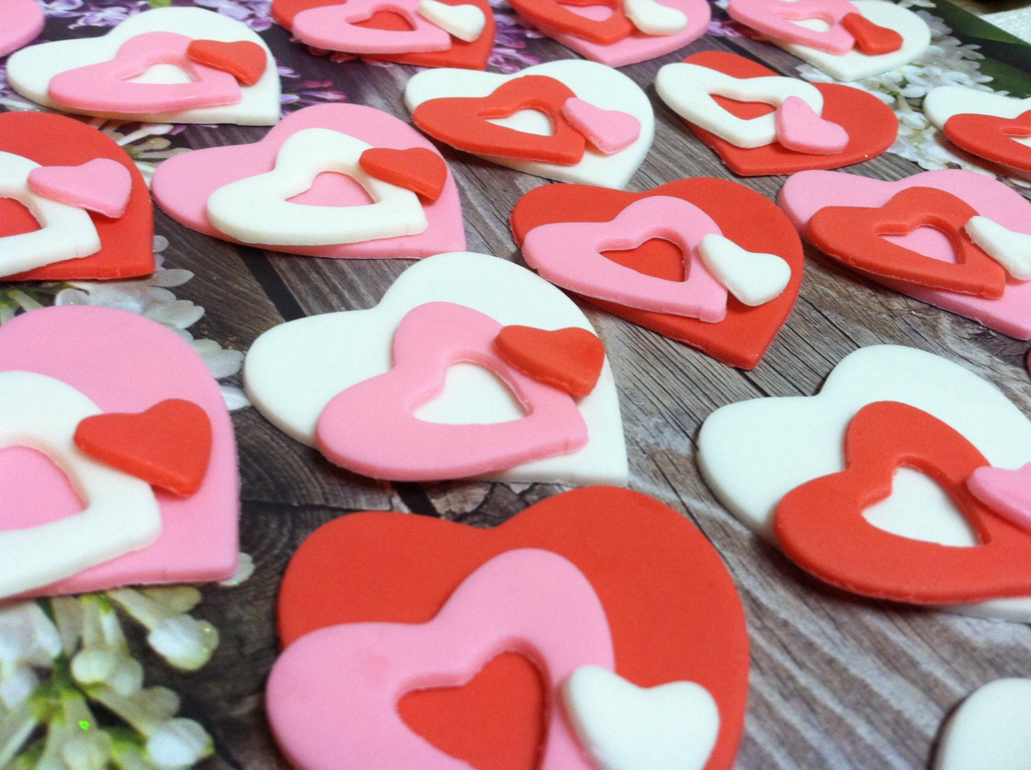 24 Valentine's Day Heart Fondant Cupcake Cookie Toppers