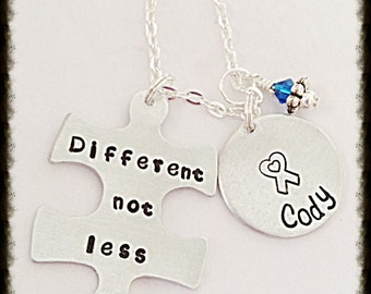 Hand stamped Autism Awareness Different Not Less