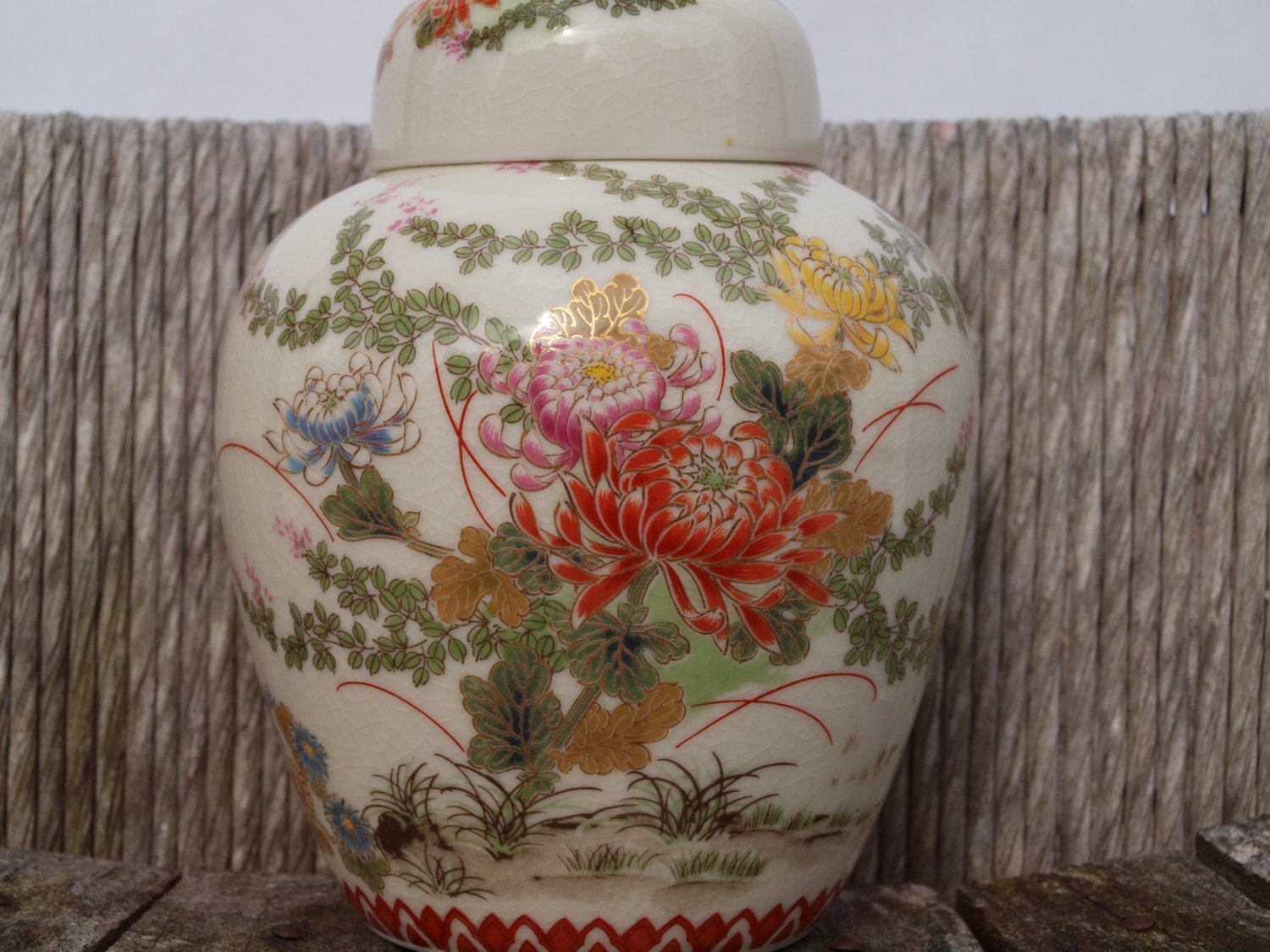 Vintage Japanese Shibata Porcelain Ginger Jar Satsuma / Kutani Style eBay