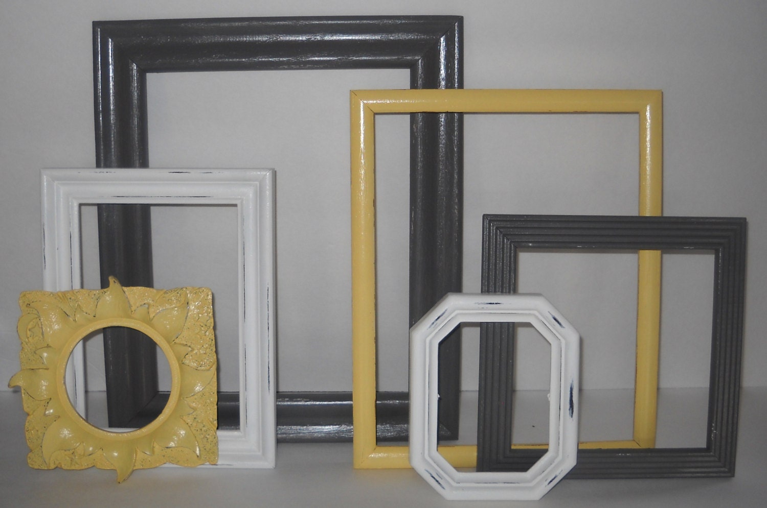 Set of 6 Upcycled Open Picture Frames painted Nickel