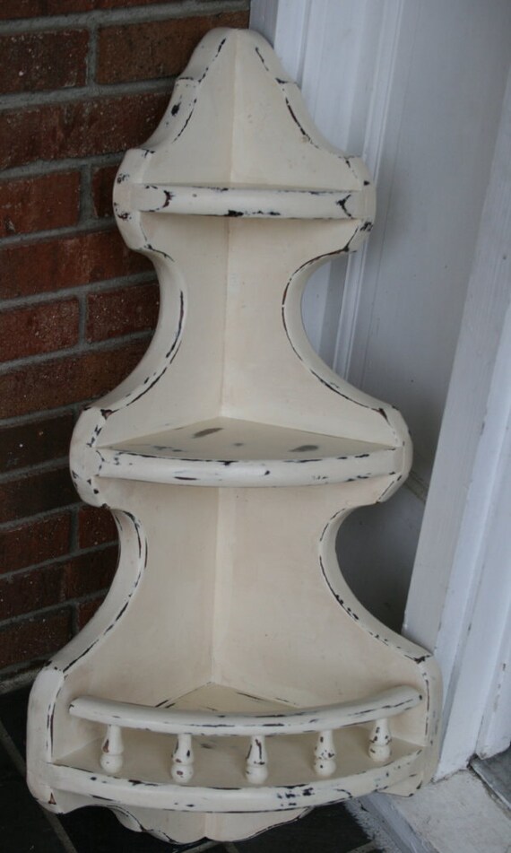 Shabby Chic 3tier corner wall shelf by VRDesigners on Etsy
