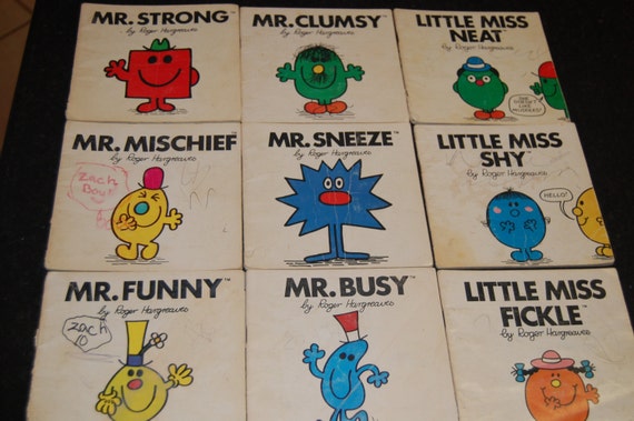 VINTAGE 1976 Mr. Men and Little Miss Set of 9 Books by Roger