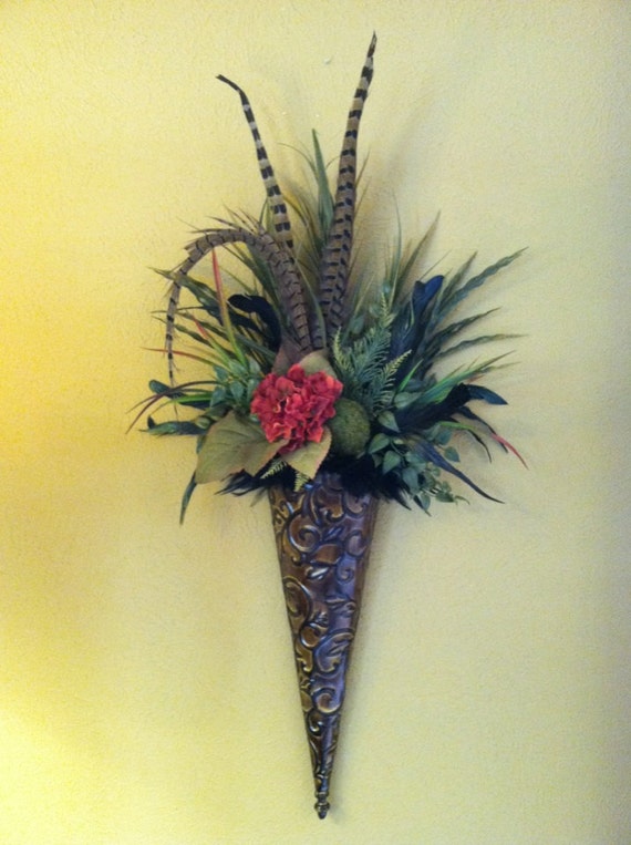 Wall Sconce Red Hydrangea & Moss Ball Wall Pocket Silk Wall Sconce Red Hydrangea & Moss Ball Wall Pocket Silk on Silk Flower Wall Sconces Arrangements id=85867