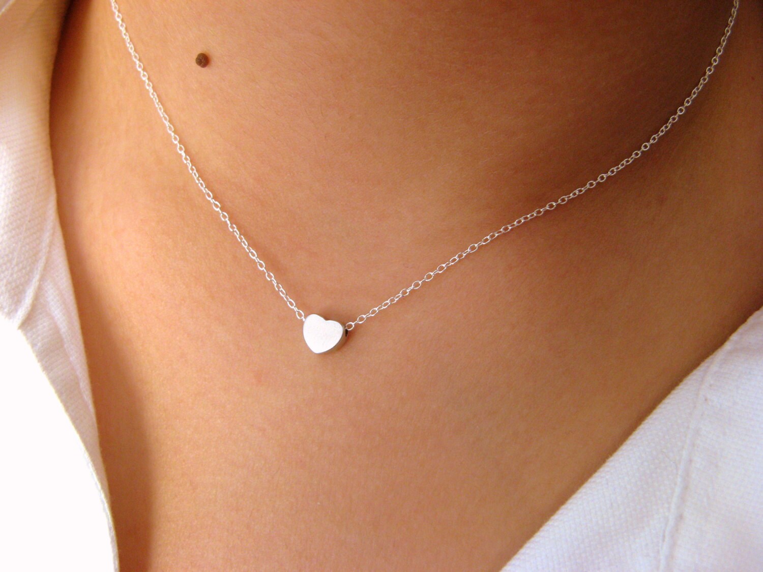 thumbnail interactive-video image 1 of Sterling Silver Small Dainty Heart Cubic Zirconia Choker Necklace 1 of 4