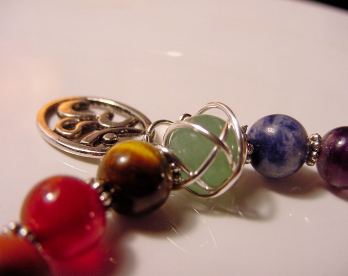 7 Chakra Bracelet Chain Bracelet OM Charm, Reiki Jewelry, Semi Precious Stones, Wire Wrapped, Valentines Day Gift Idea