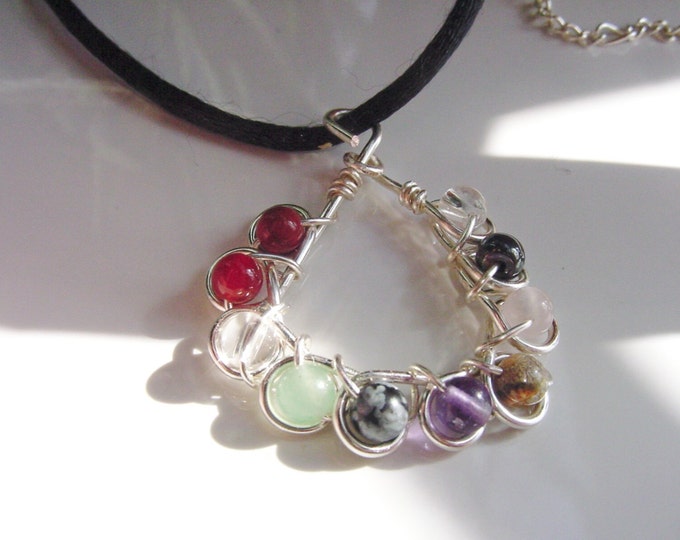 Chakra Pendant Necklace - Gemstones, Wire Wrapped, Free Matching Earrings,Harmonize Energy Centers, Reiki Jewelry, Gift Idea