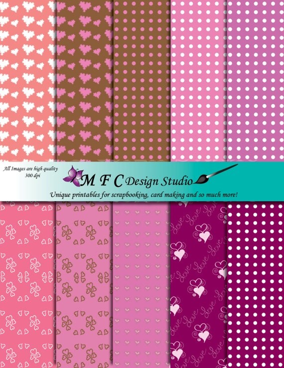Items similar to 10 Printable Valentine papers 8 1/2 x 11 PDF digital ...