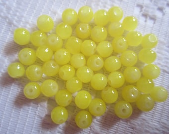 25 Bright Lemon Yellow Opal Round Ball Glass Beads 6mm