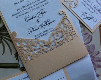 Lasercut Wedding Invitation Sleeve Pocket - Elegant Swirl Pattern - Die Cut Pocket